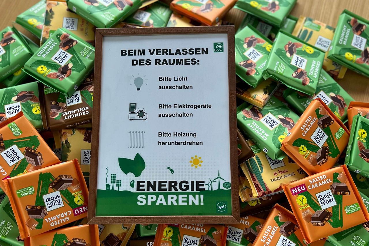 Bilderrahmen mit Energiespartipps für die PSD Mitarbeiter