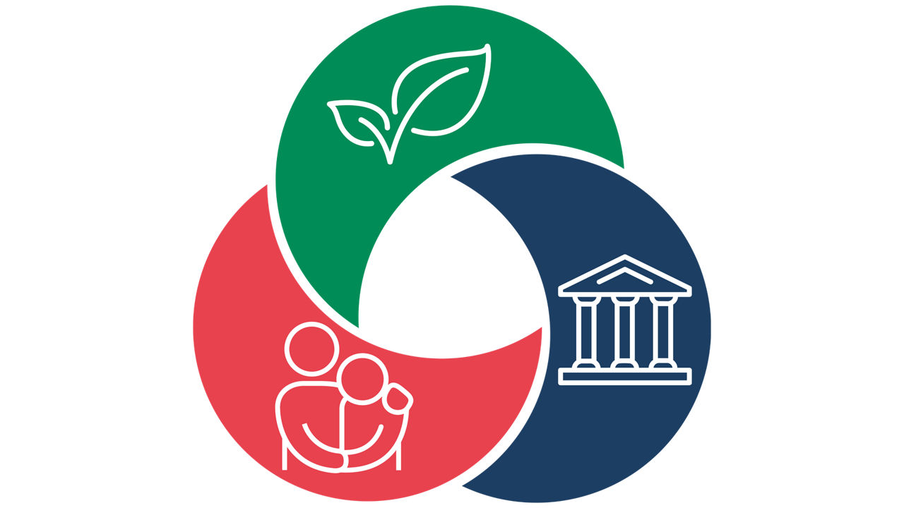 Logo aus drei Elementen / zwei ausgegraut , auf einem zwei Menschen umarmt