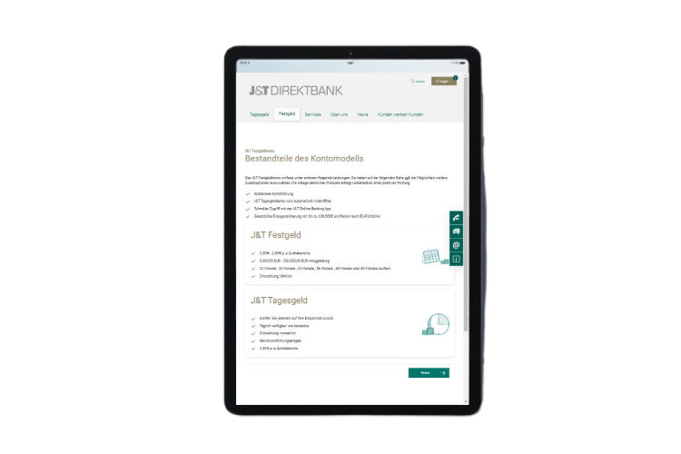 Die J&T Direktbank vereinfacht Kontoeröffnung: Festgeldkonto jetzt ohne vorheriges Tagesgeldkonto verfügbar