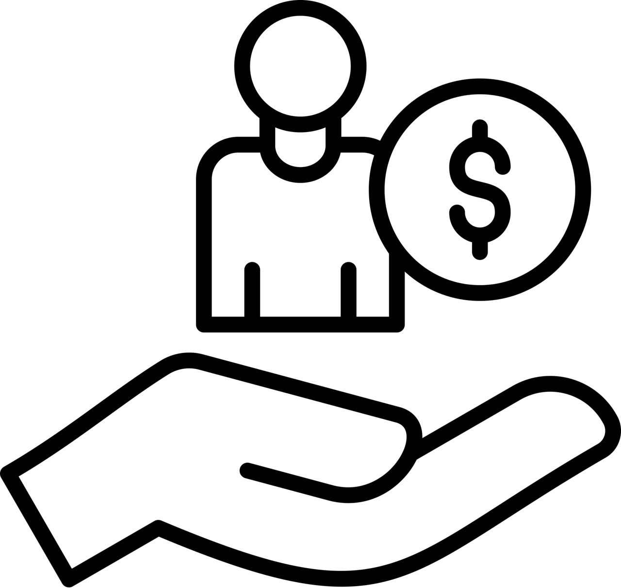 Das Icon zeigt eine Hand mit Kind und Dollarzeichen als Symbol für begrenzte Flexibilität beim Festgeld.