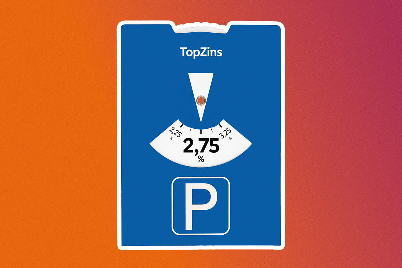 Eine Parkscheibe, die den Zinssatz für das Festzinskonto TopZins anzeigt.