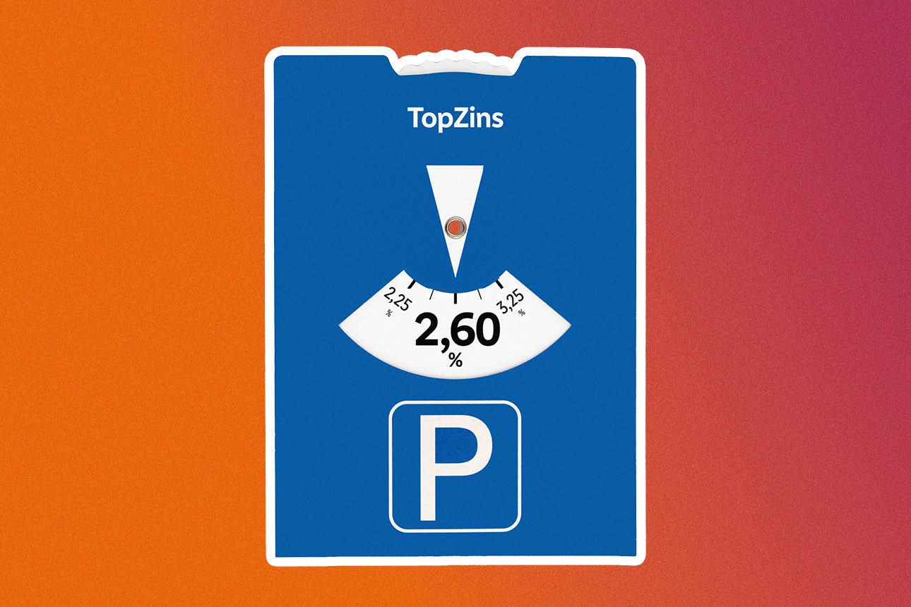 Eine Parkscheibe, die den Zinssatz für das Festzinskonto TopZins anzeigt.