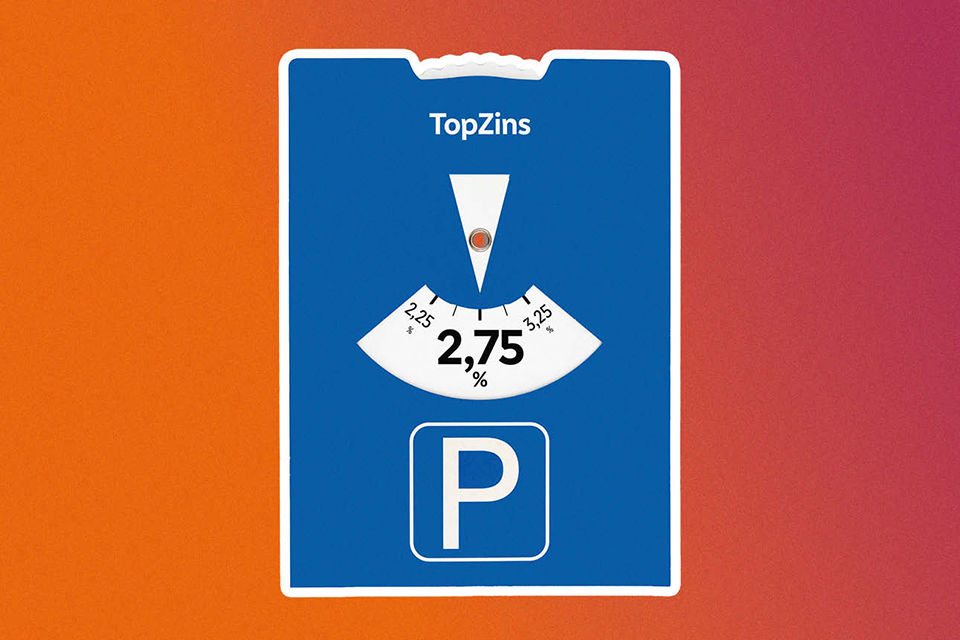 Eine Parkscheibe, die den Zinssatz für das Tagesgeld Festzinskonto TopZins anzeigt.