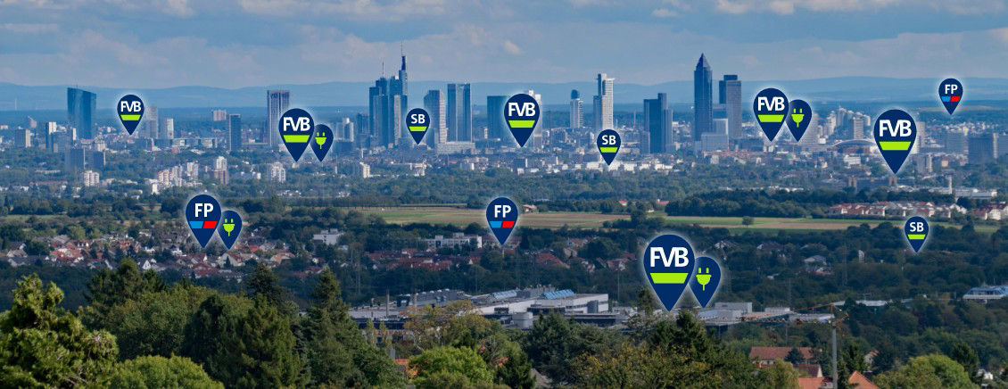 Bild von Frankfurter Skyline mit symbolisch markierten Standorten