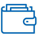 Ein einfacher, blauer Umriss einer geschlossenen Brieftasche