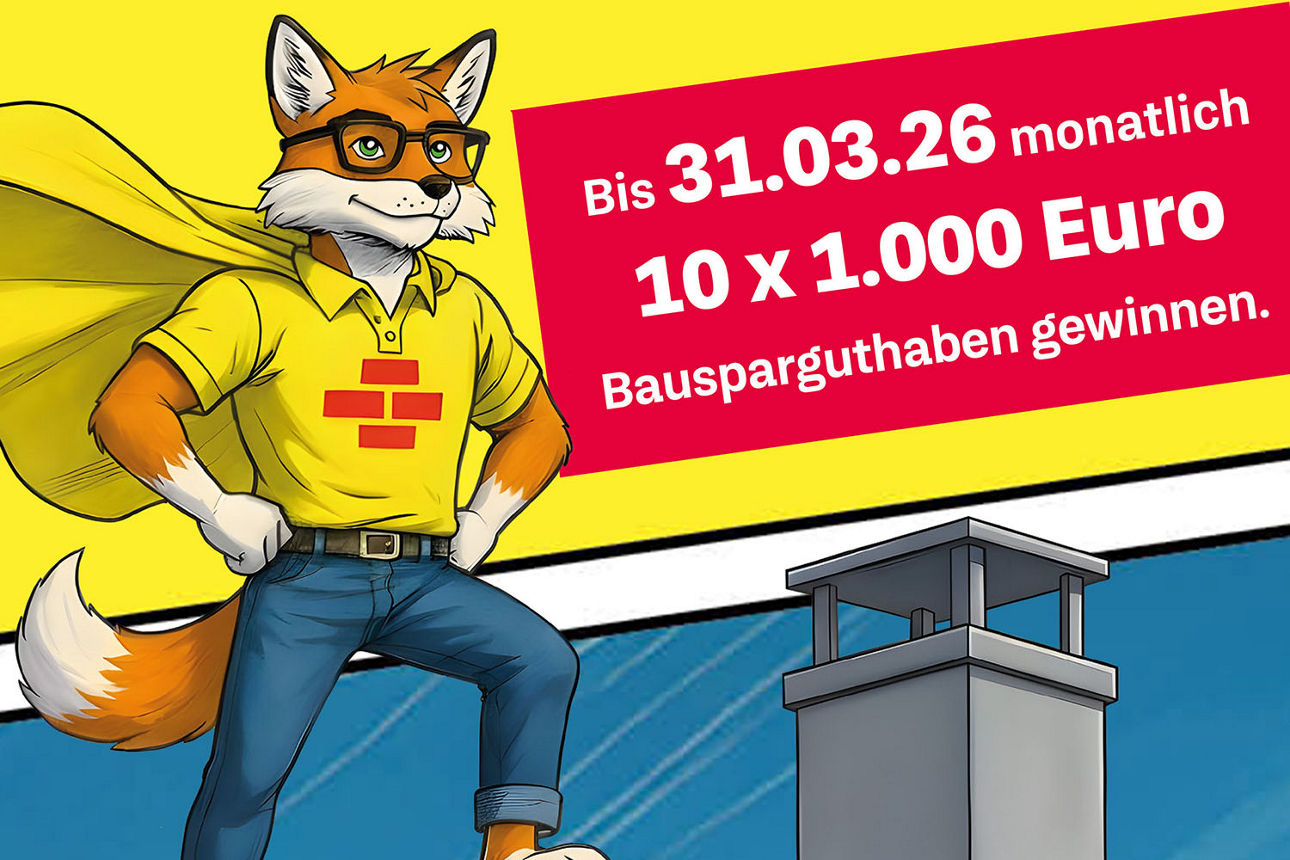 Fuchs mit Brille und Superhelden Cape auf Dach