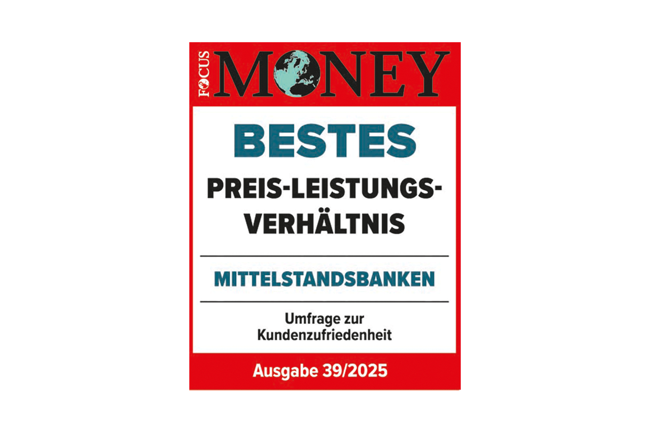 FocusMoney Umfrage zur Kundenzufriedenheit - Siegel Berliner Volksbank für Bestes Preis-Leistungs-Verhältnis