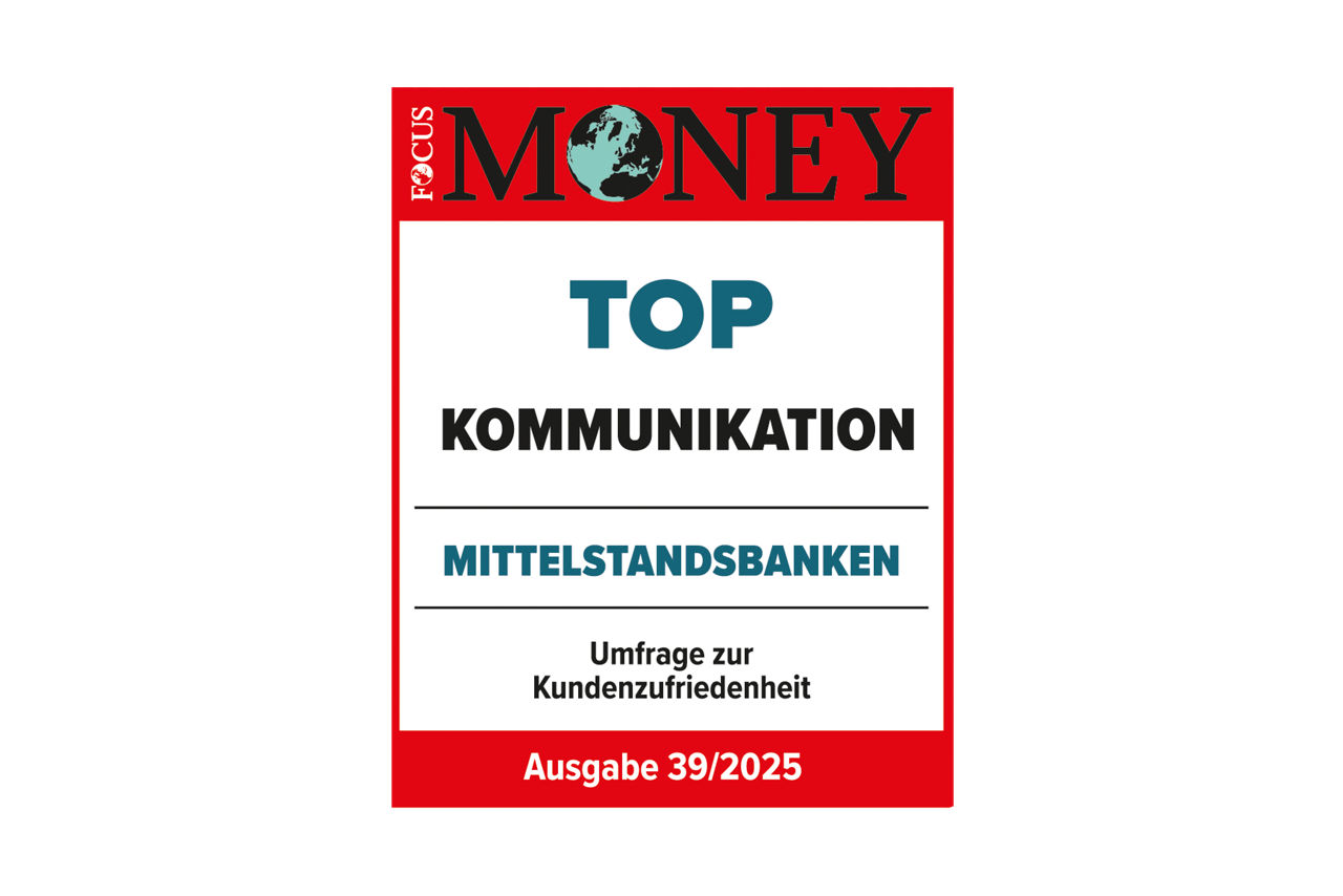 FocusMoney Umfrage zur Kundenzufriedenheit - Siegel Berliner Volksbank für Top Kommunikation
