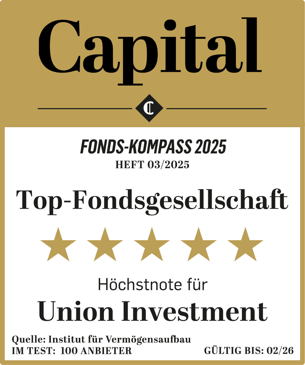 Capital-Auszeichnung „Top-Fondsgesellschaft“ – Höchstnote für Union Investment