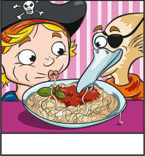 Flint und Basti beim Nudeln essen.