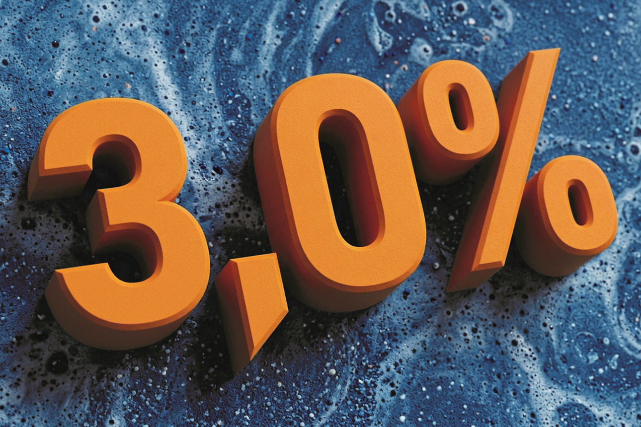 Eine große orangefarbene 3,0% auf blauem Hintergrund