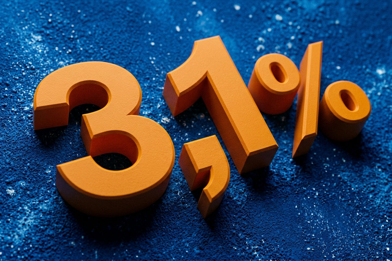 Eine große orangefarbene 3,1% auf blauem Hintergrund
