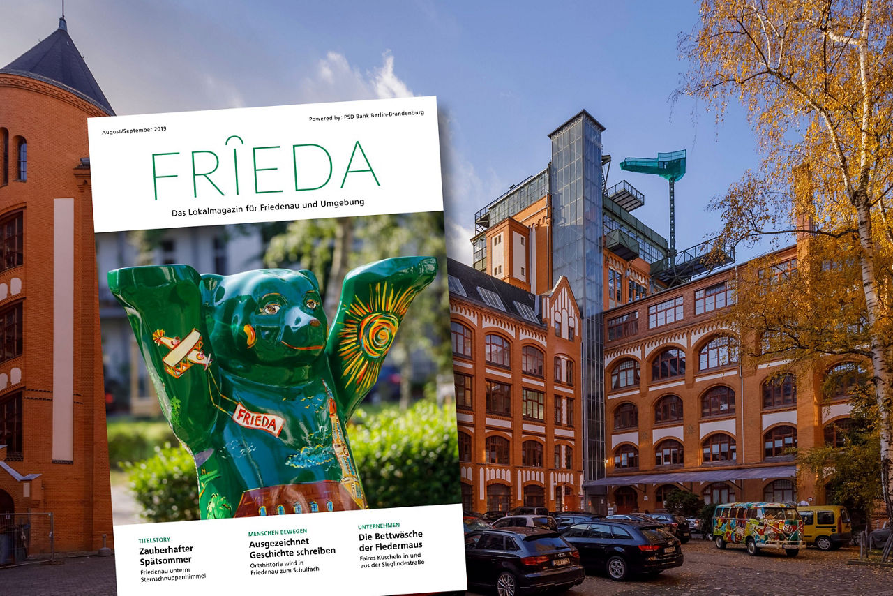 Cover der ersten FRIEDA-Ausgabe vor typischem Friedenauer Gebäude