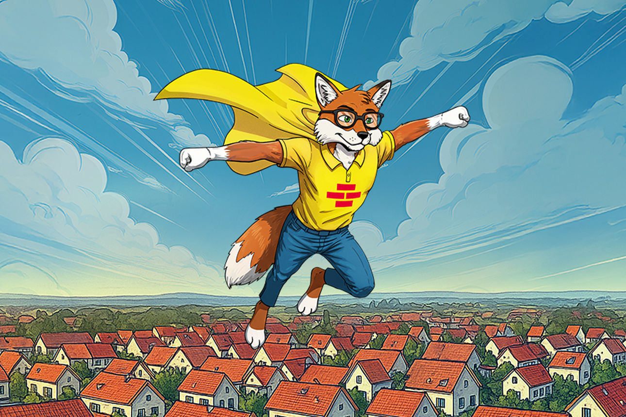 Schwäbisch Hall Fuchs fliegt wie Superman über Häusern