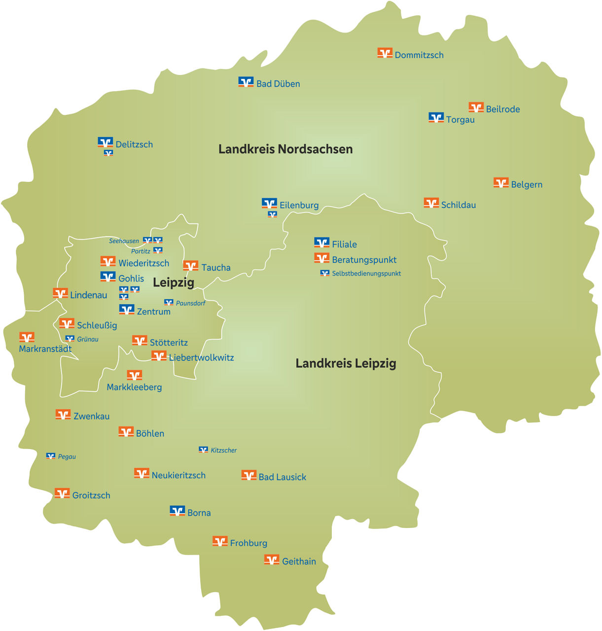 Geschäftsgebiet Leipziger Volksbank und Volksbank Delitzsch eG