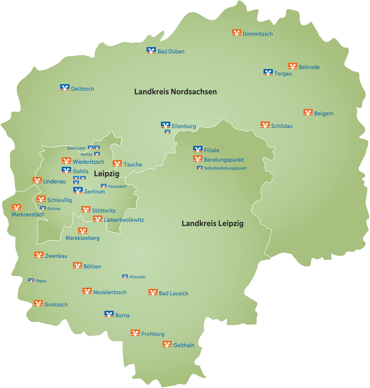 Geschäftsgebiet Leipziger Volksbank und Volksbank Delitzsch eG