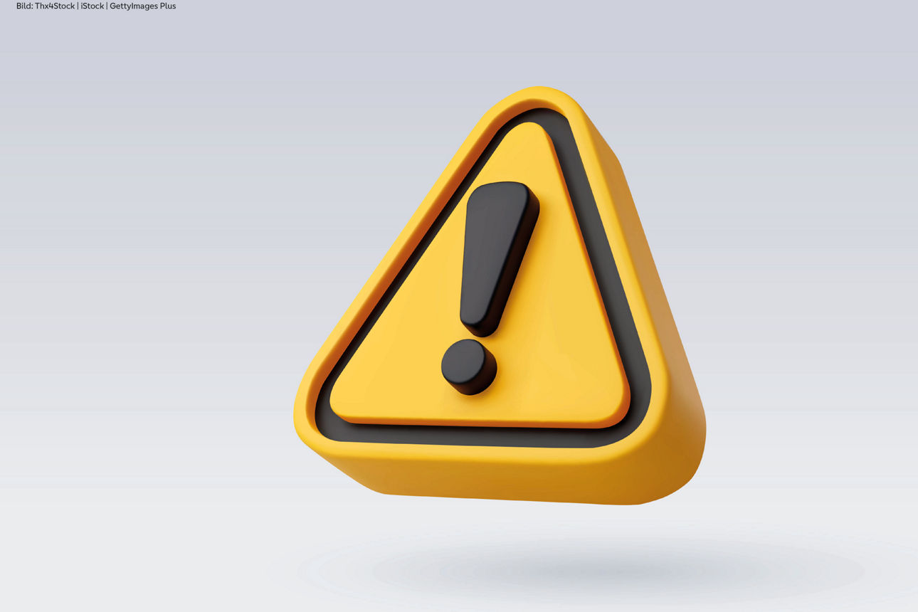 gelbes Warndreieck mit schwarzem Ausrufezeichen und grauem Hintergrund