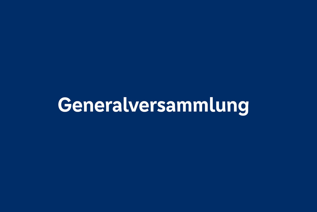 Text "Generalversammlung" auf blauem Hintergrund