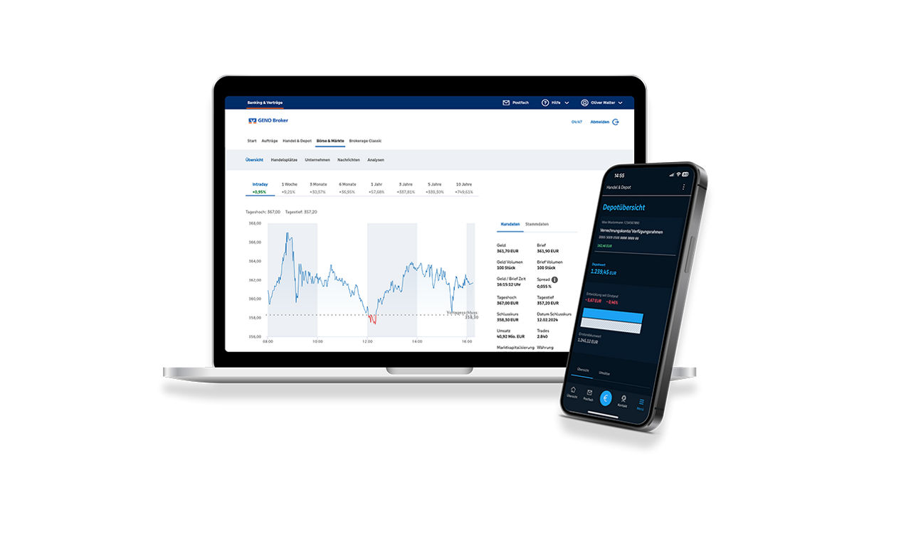 Ansicht des eBrokerage am Laptop und in der App