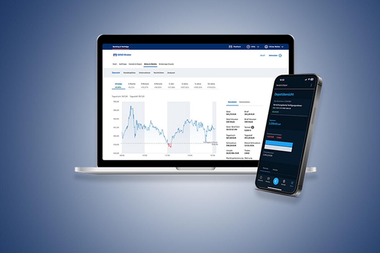 Ansicht des eBrokerage auf dem Handy und auf dem Laptop