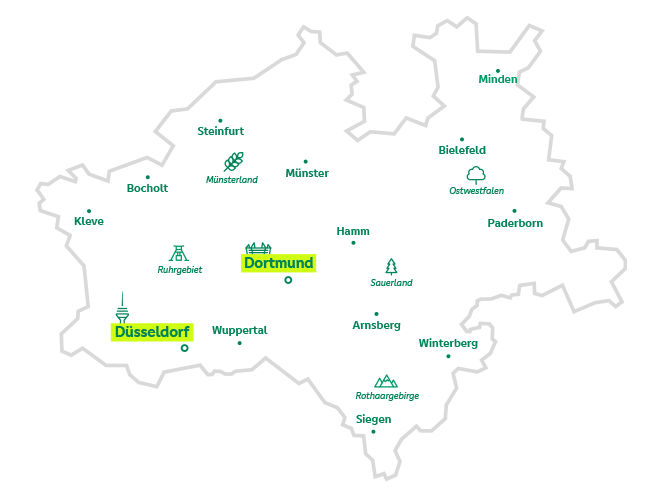 Karte des Geschäftsgebiets der PSD Bank Rhein-Ruhr eG