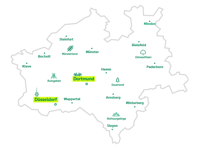 Karte des Geschäftsgebiets der PSD Bank Rhein-Ruhr eG