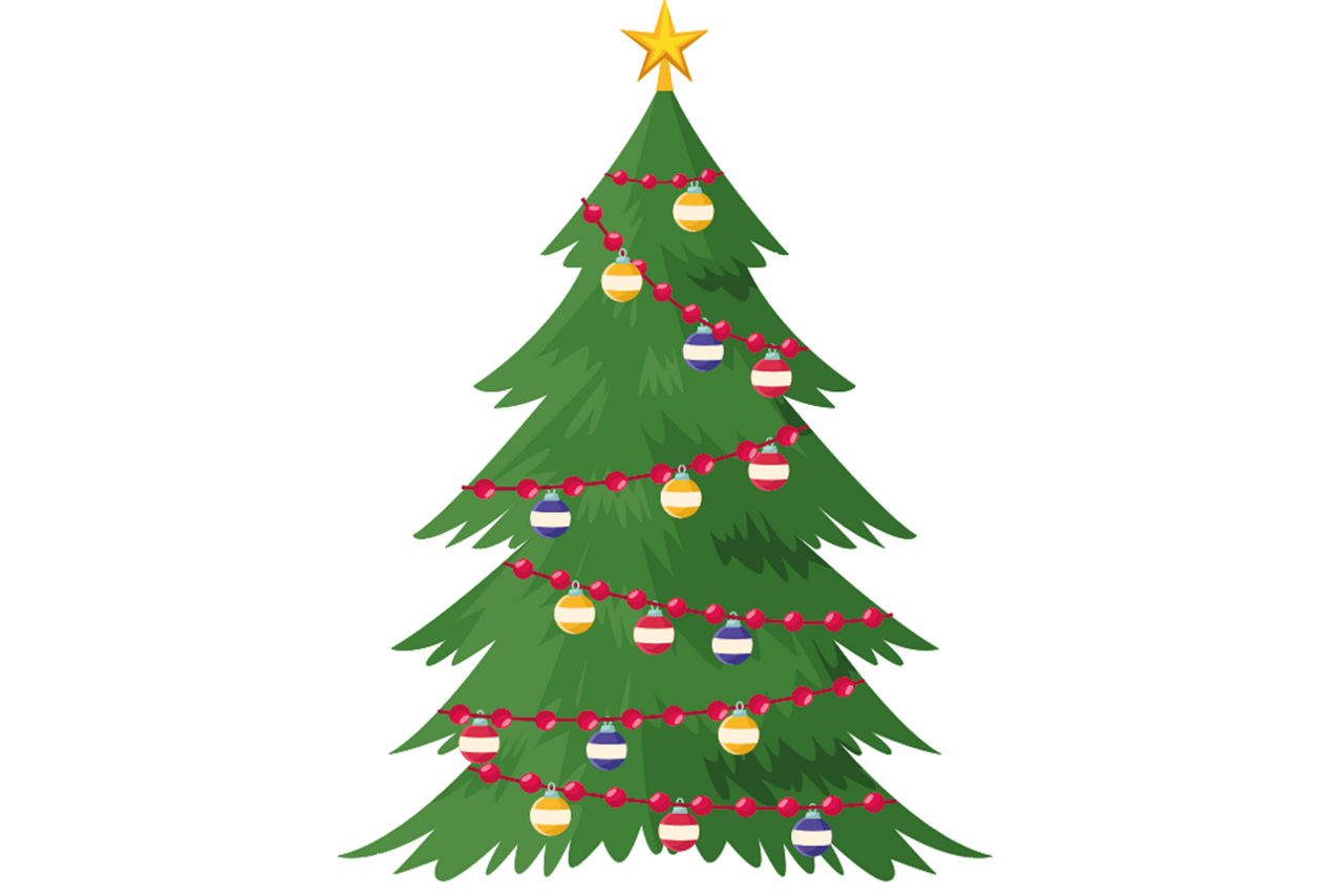 Ein geschmückter Tannenbaum.