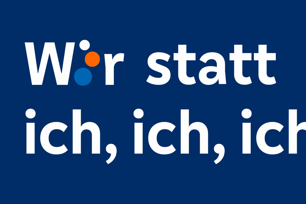 Grafik: Text "Wir statt ich, ich, ich"