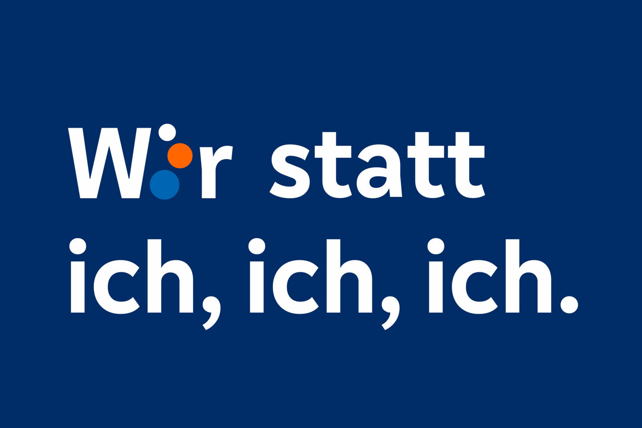 Grafik mit Text "Wir statt ich, ich, ich"