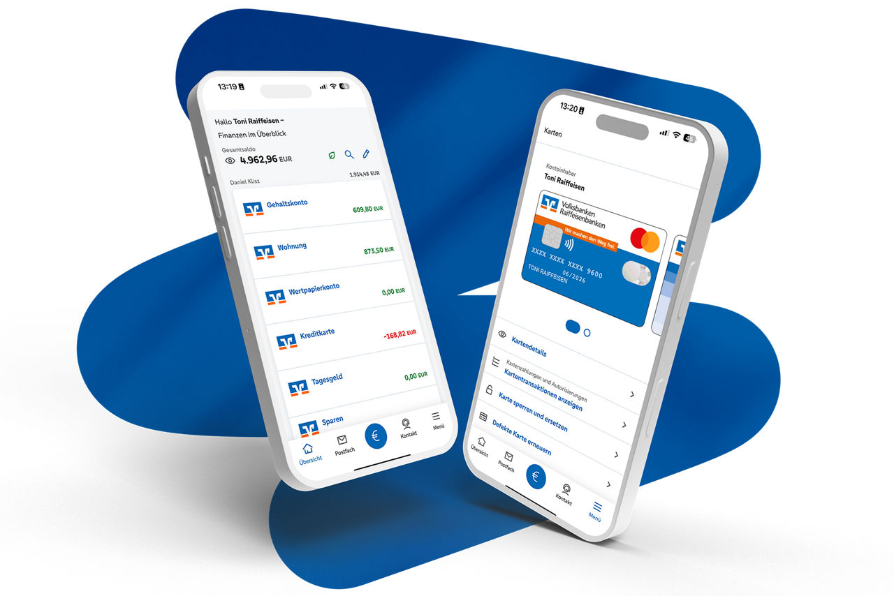 Zwei Smartphones, die die BankingApp zeigen