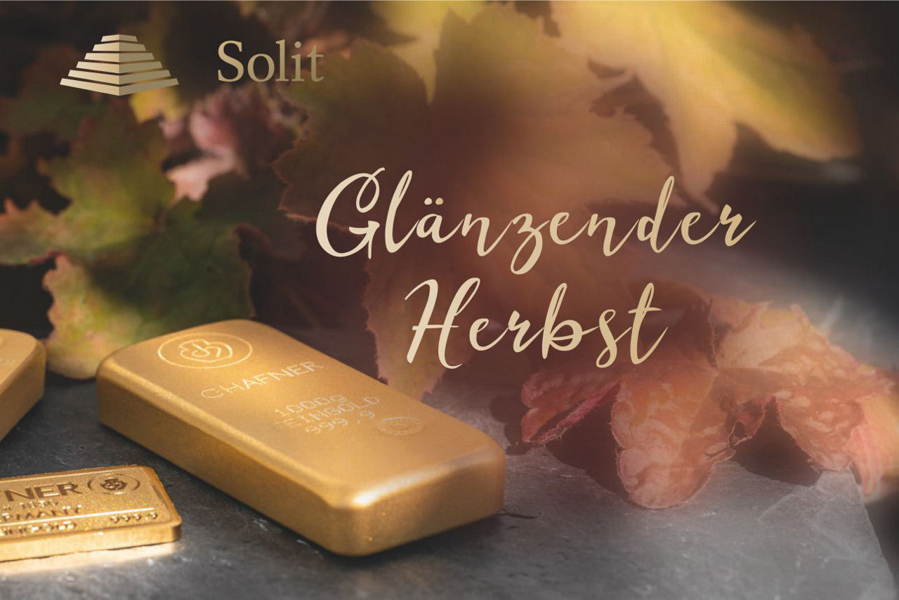 Solit Glänzender Herbst mit Goldbarren und Laubblätter