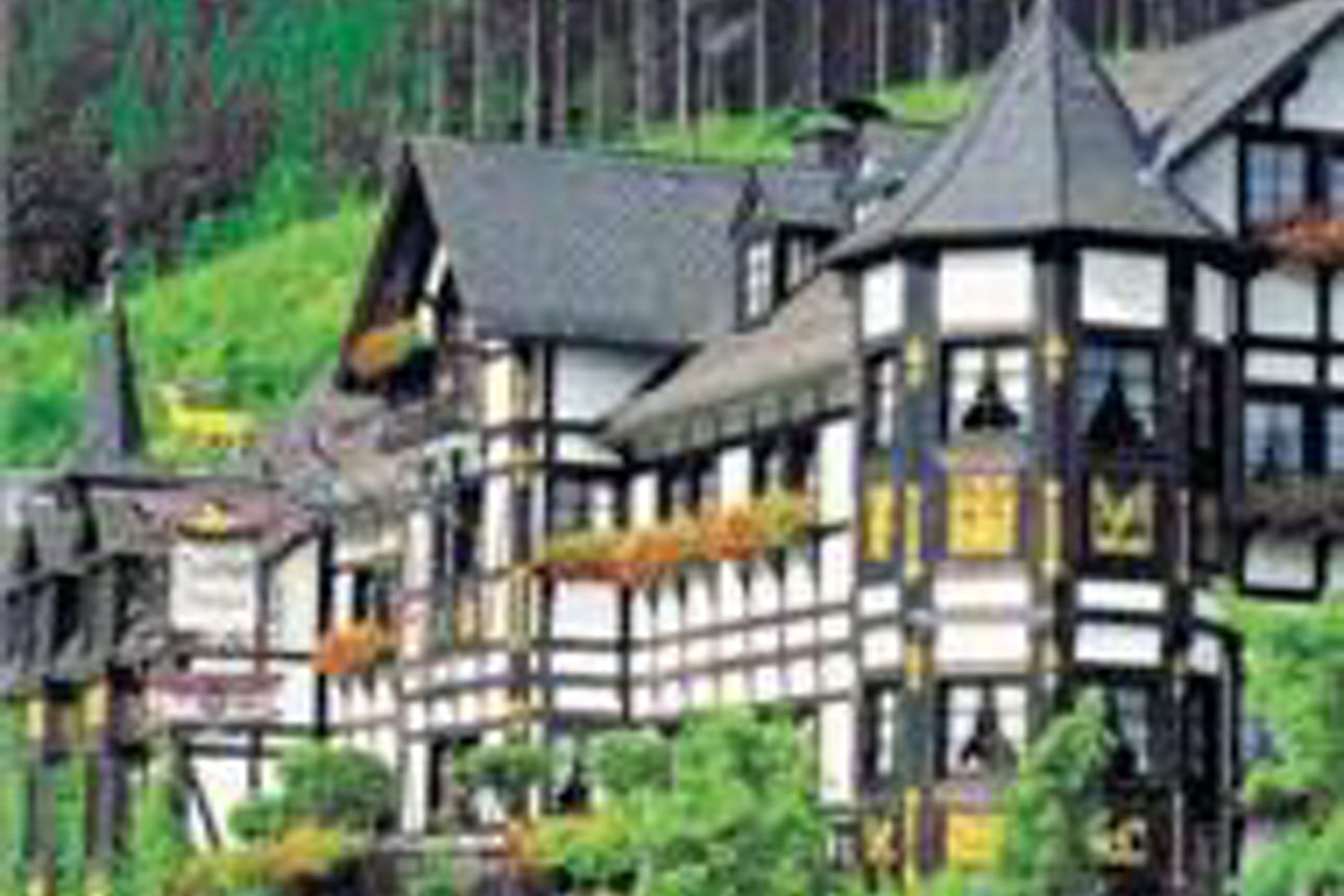 Ein wunderschönes Herrenhaus in Fachwerkbauweise am Rande eines Waldes inmitten der Natur