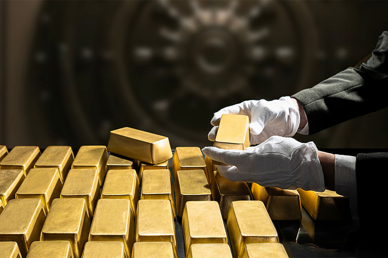 Illustration mit vielen Goldbarren