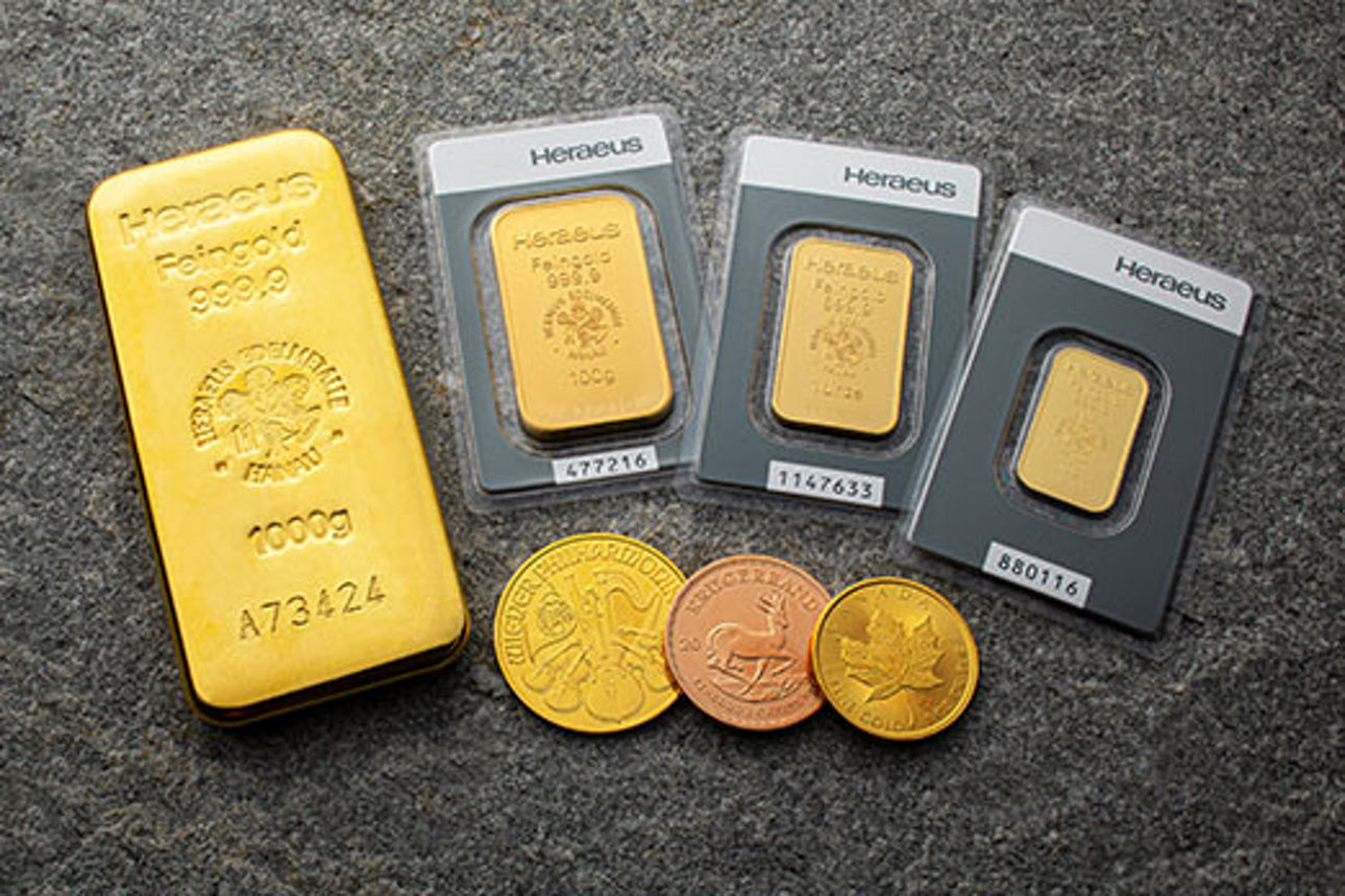 Münzen und Barren des Goldsparplans