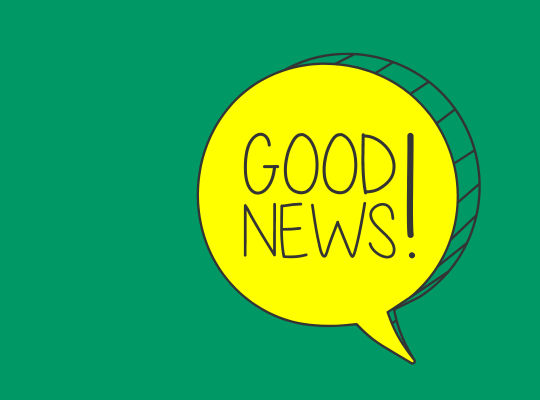 Illustration einer Sprechblase mit den Worten "Good News"