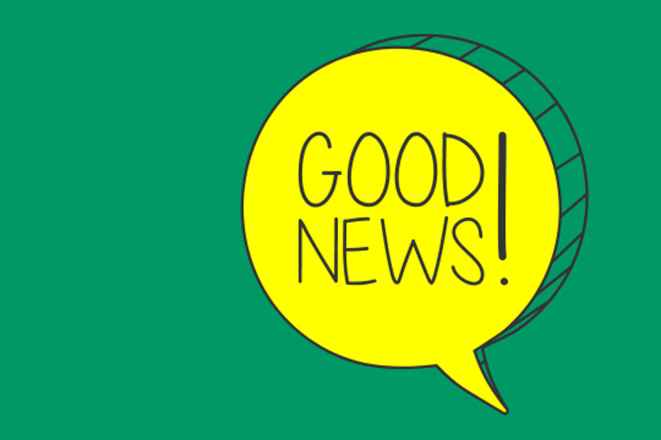 Illustration einer Sprechblase mit den Worten "Good News"