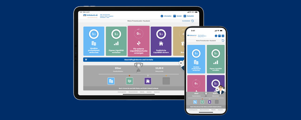 Tablet mit Ansicht der Hausbank App