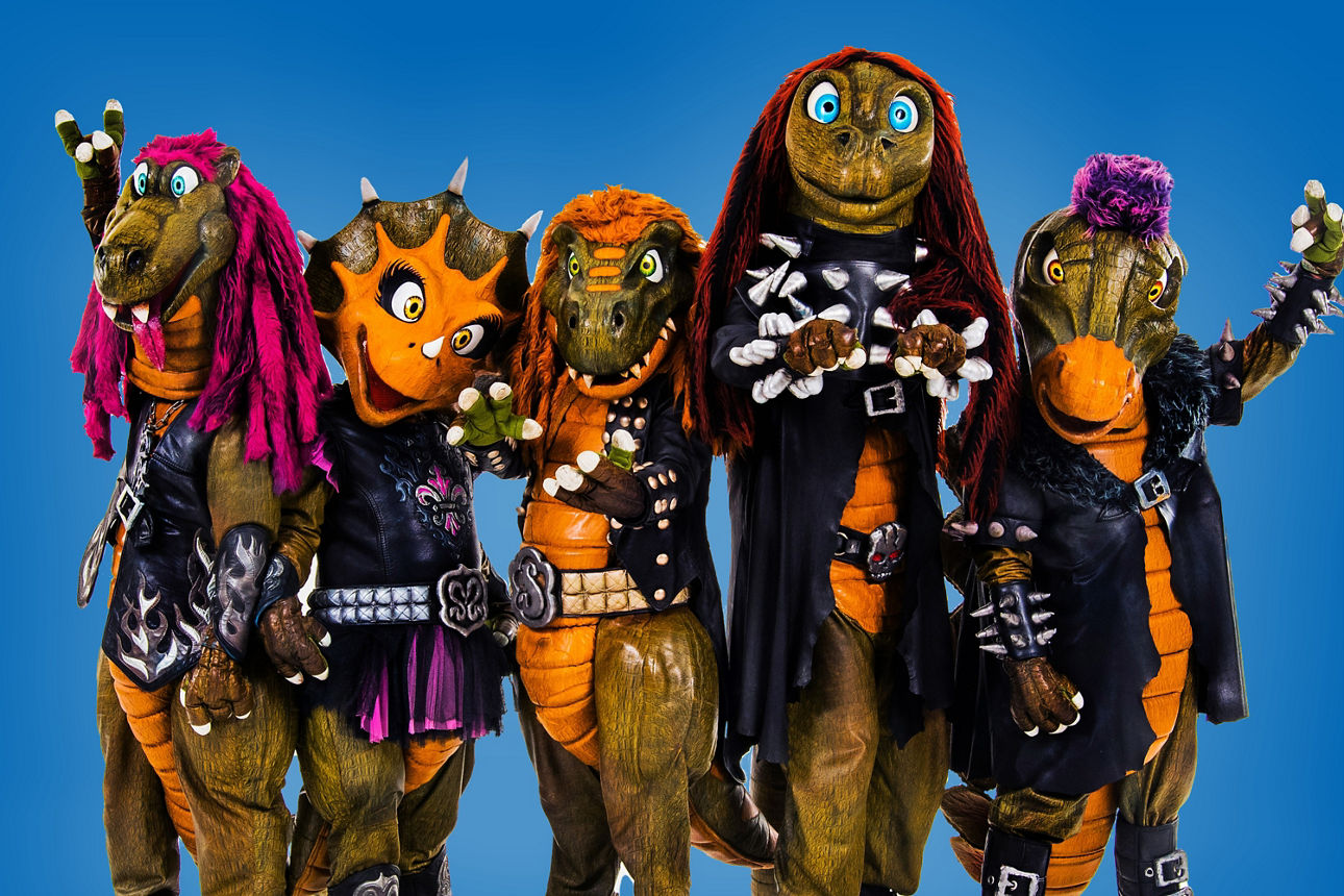 Gruppenbild der Kinder-Heavymetalband Heavysaurus