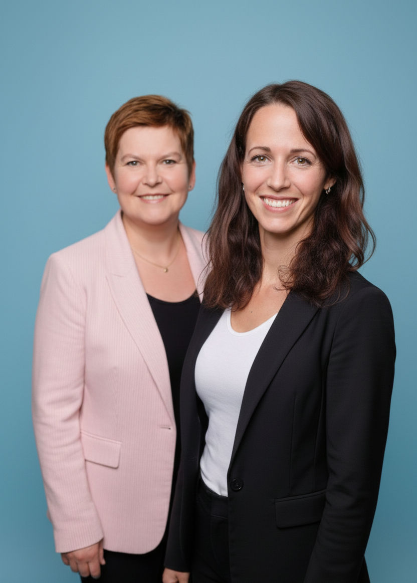 Portrait von zwei Frauen in Business-Outfit.