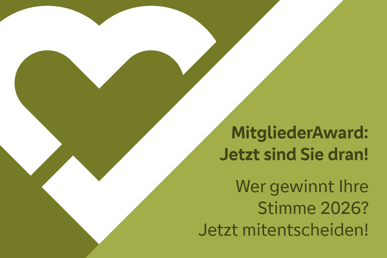 Logo HerzenssachePreis und Infotext "MitgliederAward 2026: Jetzt sind Sie dran!  Wer gewinnt Ihre Stimme 2026? Jetzt mitenscheiden!"