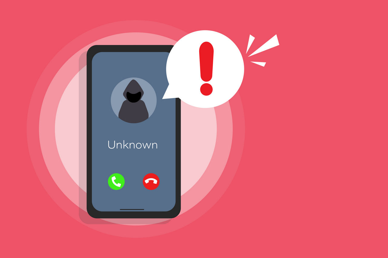 Illustration Smartphone-Anruf von unbekannter oder fremder Nummer. 