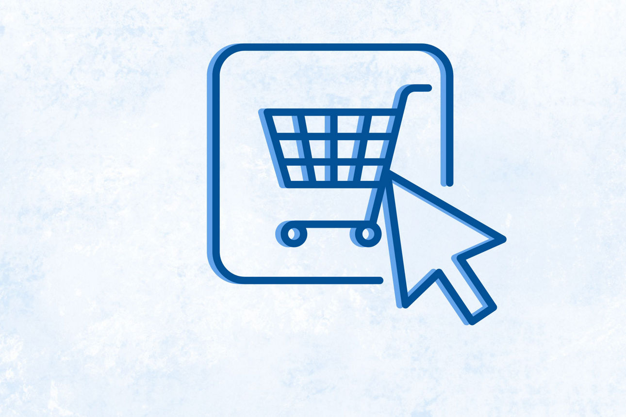 Gezeichneter Einkaufswagen, der mit einem Pfeil markiert ist. 