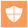 Icon mit einem Schutzschild auf orangefarbenem Hintergrund