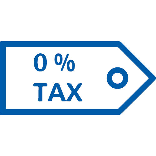 Abbildung eines Schildchen mit der Aufschrift 0% Tax
