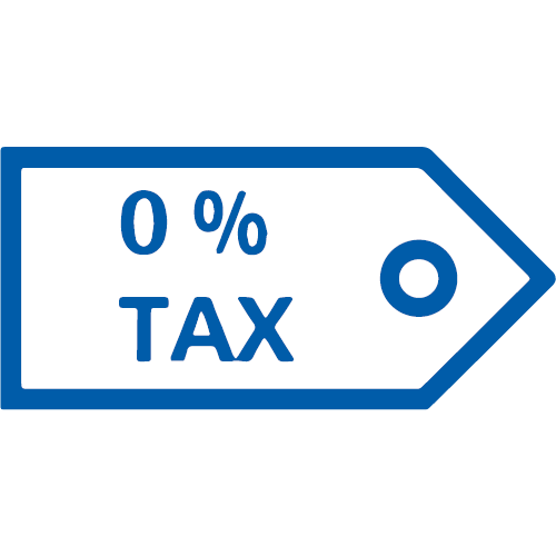 Abbildung eines Schildchen mit der Aufschrift 0% Tax