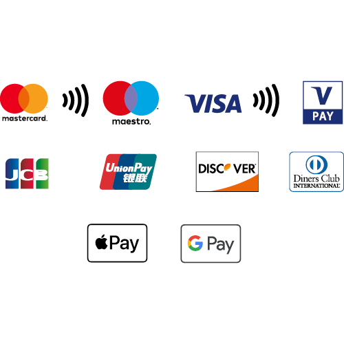 Logos der verschiedenen Anbieter (masterCard, maestro, Visa, JCB, Discover, Diners Club, Apple Pay, Google Pay)