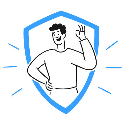 Illustration eines Mannes vor einem Sicherheitssiegel.