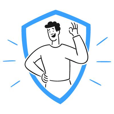 Illustration eines Mannes vor einem Sicherheitssiegel.