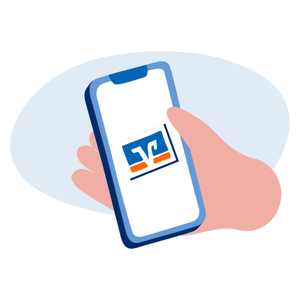 Illustration Handy mit VR Bank Logo