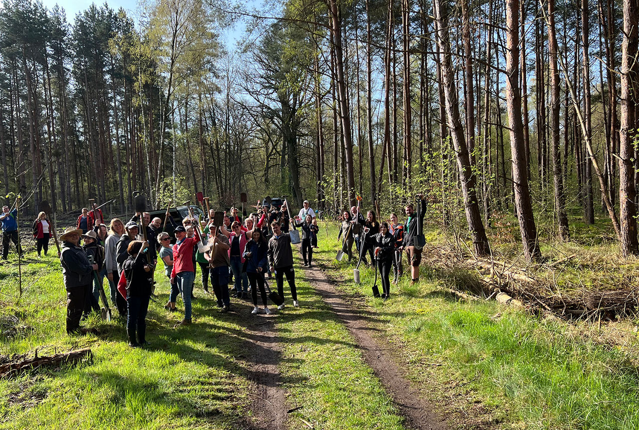 Waldweg mit einer Gruppe von Personen